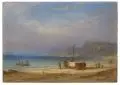 Carl Morgenstern, Fischerboote an der Küste von Fécamp, Normandie. Wohl um 1844, Öl auf Holz