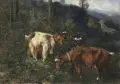 Ziegengruppe am Waldsaum. 2. H. 19. Jh by Giuseppe Palizzi, Öl auf Leinwand, auf Malpappe kaschiert, offered Nov 2024