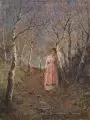 Jeanna Bauck, Mädchen im Birkenwäldchen. Wohl 1890er Jahre, Öl auf Leinwand