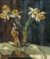Josef Burger, Stillleben mit Narzissen und Porzellanfigur, 1930, Öl auf Leinwand