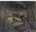 Conrad Felixmüller, Blankschmiede in Dassel, 1940, Öl auf Leinwand, nicht aufgespannt