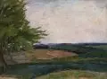 Udo Peters, Landschaft mit Feldern. Wohl 1910er/1920er Jahre, Öl auf Malpappe