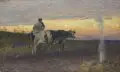 Oskar Seidel, Pflügender Bauer im Abendlicht. Wohl 1880er/1890er Jahre, Öl auf Leinwand