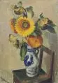 Alfred Teichmann, Sonnenblumen in grauer Vase, Um 1935, Öl auf Leinwand