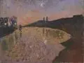 Maria Adler-Krafft, Elbe am Abend, 1990, Öl auf Leinwand
