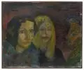 Ralf Kerbach, Bildnis Gunter Herrmann mit Tochter Clara und ihrer Freundin Anne, 1970, Öl auf Leinwand