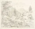 Johann Christoph Erhard, Bergige Landschaft mit Wassermühle und Eseltreiber