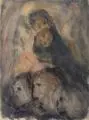 Eric Johansson, Trauernde. Wohl frühe 1920, Aquarell, farbige Kreide und Bleistiftzeichnung auf Papier, auf festem Karton kaschiert
