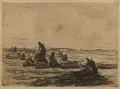 Max Liebermann, Netzflickerinnen, 1894, Kaltnadelradierung mit Plattenton auf holländischem Papier