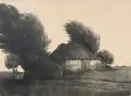 Johann Nikolaus Türk, Norddeutsches Bauernhaus. Wohl 1930er Jahre, Lithografie