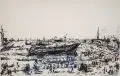 Ernst Hassebrauk, Hafenszene in Venedig / Blumenstillleben, Wohl 1966/1968, Feder- und Pinselzeichnungen in schwarzer und blauer Tusche auf festem Papier