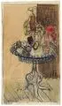 Hans Jüchser, Das Blumentischchen, 1953, Aquarell auf gelblichem Papier