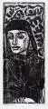 Hans Jüchser, Helga mit schwarzem Tuch, 1972, Farbholzschnitt auf Maschinenbütten