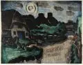Ernst Mollenhauer, Nächtliche Straße in Keitum, Sylt, 1957, Farblithografie auf Bütten