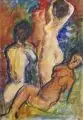 S. Neubert, (?), Vier stehende weibliche Akte / Zwei sitzende und ein stehender Akt. Wohl 3. Viertel 20. Jh, Aquarelle