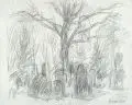 Wilhelm Rudolph, Dresden – Tolkewitzer Friedhof, 1949, Grafitzeichnung