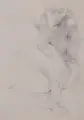 Christoph Wetzel, Sitzender weiblicher Akt mit angewinkeltem Bein, 1974, Graphitzeichnung