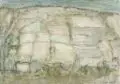 Walter Weiße, Spätsommerliche Landschaft / Zwei Liegende am Strand / Baumreihe / Auf der Aussichtsterrasse. Um 1969 -1982, Aquarell / Farbstiftzeichnung / zwei Grafitzeichnungen