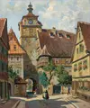 Otto Kubel, Rothenburg ob der Tauber – Weißer Turm (Georgengasse). Wohl um 1940, Öl auf Leinwand