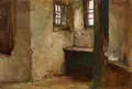 Max Thedy, Bauernhaus-Interieur. Wohl 1910er / frühe 1920er Jahre, Öl auf Leinwand, auf kräftiger Malpappe kaschiert