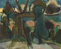 Hans Szym, Abstrakte Landschaft, 1948, Öl auf Papier, auf Karton kaschiert