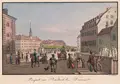 Johann Carl August Richter, Prospect von Neustadt bei Dresden, Radierungen, koloriert, auf gelblichem Papier