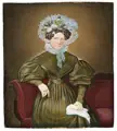 Matthäus Christoph Hartmann, Bildnis einer Dame im grünen Kleid, 1833, Gouache auf fester Malpappe