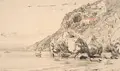Achille Gigante, Amalfi, 1842, Bleistiftzeichnung, partiell sparsam koloriert und weiß gehöht