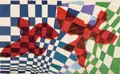 Annemarie Balden-Wolff, Rote Vogelformen auf blau-grün-weißem Grund, 1961, Collage auf festem Papier