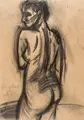 Lutz Fleischer, Stehender Rückenakt / Liegender weiblicher Akt / Knieender weiblicher Akt / Arbeiterinnen. 1980er Jahre, Kohlestift- und Grafitzeichnungen