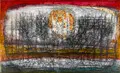 Günther Huniat, Der Winter kommt, Mischtechniken auf dünnem, gelblichen, von Künstlerhand geknitterten Papier