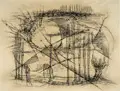 Günther Huniat, Dar der Dämmerung bringe einige Gräser von hier (nach E. Guillevic), Grafitzeichnungen und Kreide auf grünlichem Papier / Farbige Kreidezeichnung über Wasserfarben auf feinem Bütten