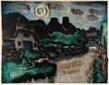 Ernst Mollenhauer, Nächtliche Straße in Keitum, Sylt, 1957, Farblithografie auf Bütten