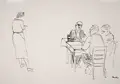 Herbert Sandberg, Sechs figürliche und technische Darstellungen. Wohl 1950er -1970er Jahre, Kugelschreiberzeichnungen, teilweise über Blei