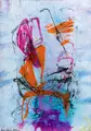 Hans Winkler, Komposition auf violettem Grund, 1983, Aquarell und Federzeichnung in Tusche