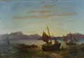 Robert Kummer, Boote am abendlichen Ufer, 1885, Öl auf Papier, auf Sperrholz montiert