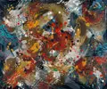 Hans Christoph, Ohne Titel (Schwünge – Ocker, Rot, Grau), 1969, Mischtechnik auf Hartfaser