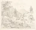 Bergige Landschaft mit Wassermühle und Eseltreiber by Johann Christoph Erhard, Um 1815, Bleistiftzeichnung auf Bütten mit angeschnittenem Wasserzeichen, offered Mar 2024