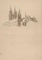 Fritz Beckert, Meißner Dom / Feldrand / Dorfkirche, 1928, Bleistiftzeichnungen teils sparsam koloriert, auf bräunlichem und chamoisfarbenem Papier