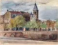 Stadtansicht mit Gewitterwolken by Karl Kröner, 1941, Aquarell über Kohle, offered Mar 2024