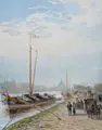Albert Ernst Mühlig, Dresden – Kohlen-Zille an der Augustusbrücke, im Hintergrund die Frauenkirche. Wohl um 1900, Gouache auf dünnem, ockerfarbenen Karton