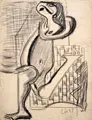 Friedrich Ferdinand von Beust, Wohl Dresdner Künstler, Picassoeske Figur, 1935, Kohlezeichnung auf "FHS SKORPION"-Papier