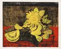 Helmut Gebhardt, Stilleben mit Sonnenblumen, Farblinolschnitte