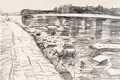 Ernst Hassebrauk, Eisgang auf der Elbe, 1951, Kreidezeichnung auf festem Papier