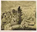 Erhard Hippold, Große Regenlandschaft (Radebeul), Wohl 1933, Farbradierung auf festem Papier