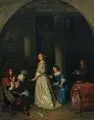 Caspar Netscher, Musizierendes Paar, Öl auf Leinwand, oben rund