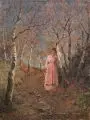 Jeanna Bauck, Mädchen im Birkenwäldchen. Wohl 1890er Jahre, Öl auf Leinwand