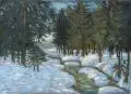 Georg Oehme, Winterwald mit Bachlauf. Wohl um 1910