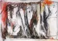Werner Bielohlawek, Vorhangbild, 1990, Mischtechnik (Kohle, Öl, Kreide und Deckfarben) auf weiß grundiertem, festen Papier