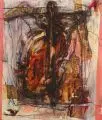 Werner Bielohlawek, Stilleben mit Geige, 1996, Öl, Kohlestift und Collage auf Leinwand